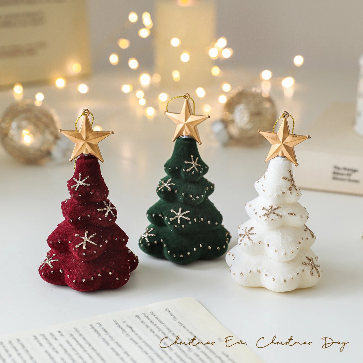 Christmas Tree Pendant Star Flocking Colorful Sticky Powder Plastic Hanging Decor Christmas Holiday Decor | Christmas Decor