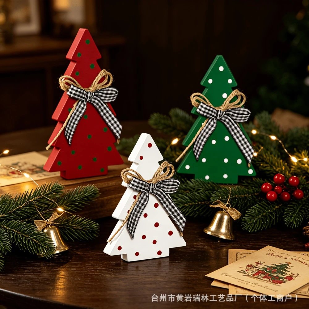 Wooden Desktop Christmas Tree Shape Ornament Creative Holiday Gifts Party Wooden Decorative Craft Christmas Decor