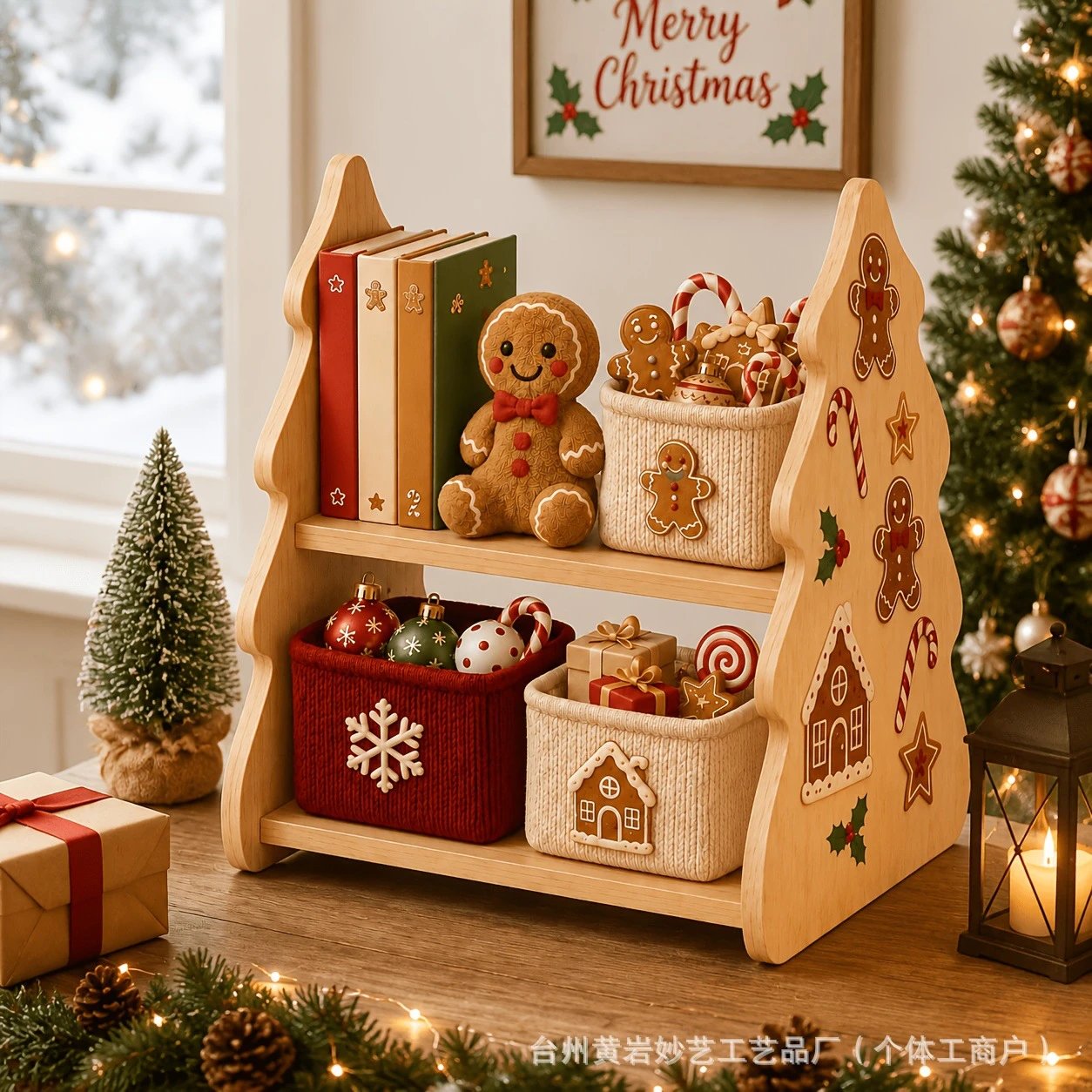 Christmas Tree Storage Rack Gingerbread Man Stickers Decorative Storage Rack Christmas Desktop Books And | Christmas Decor