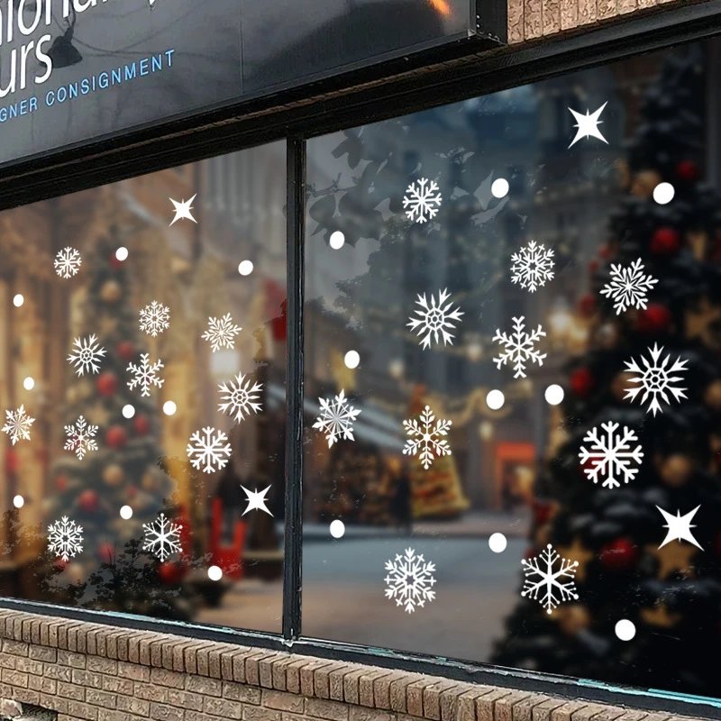 Christmas Decor Small Snowflakes Electrostatic Stickers Glass Window Decor Window Decor Snowman Stickers
