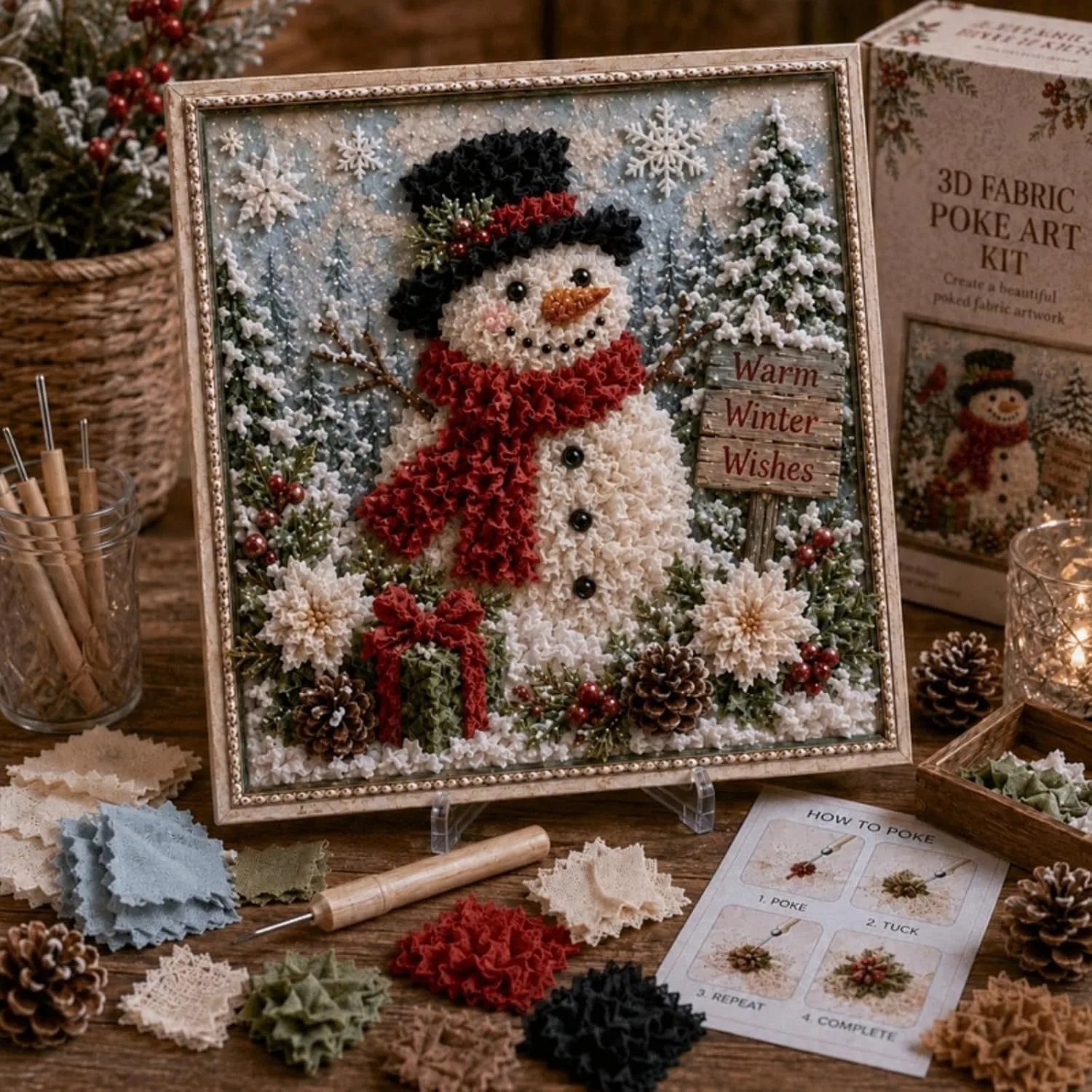3D Christmas Fabric Poke Art Kit Christmas Pin Poke Fabric DIY Decor Set | Christmas Decor