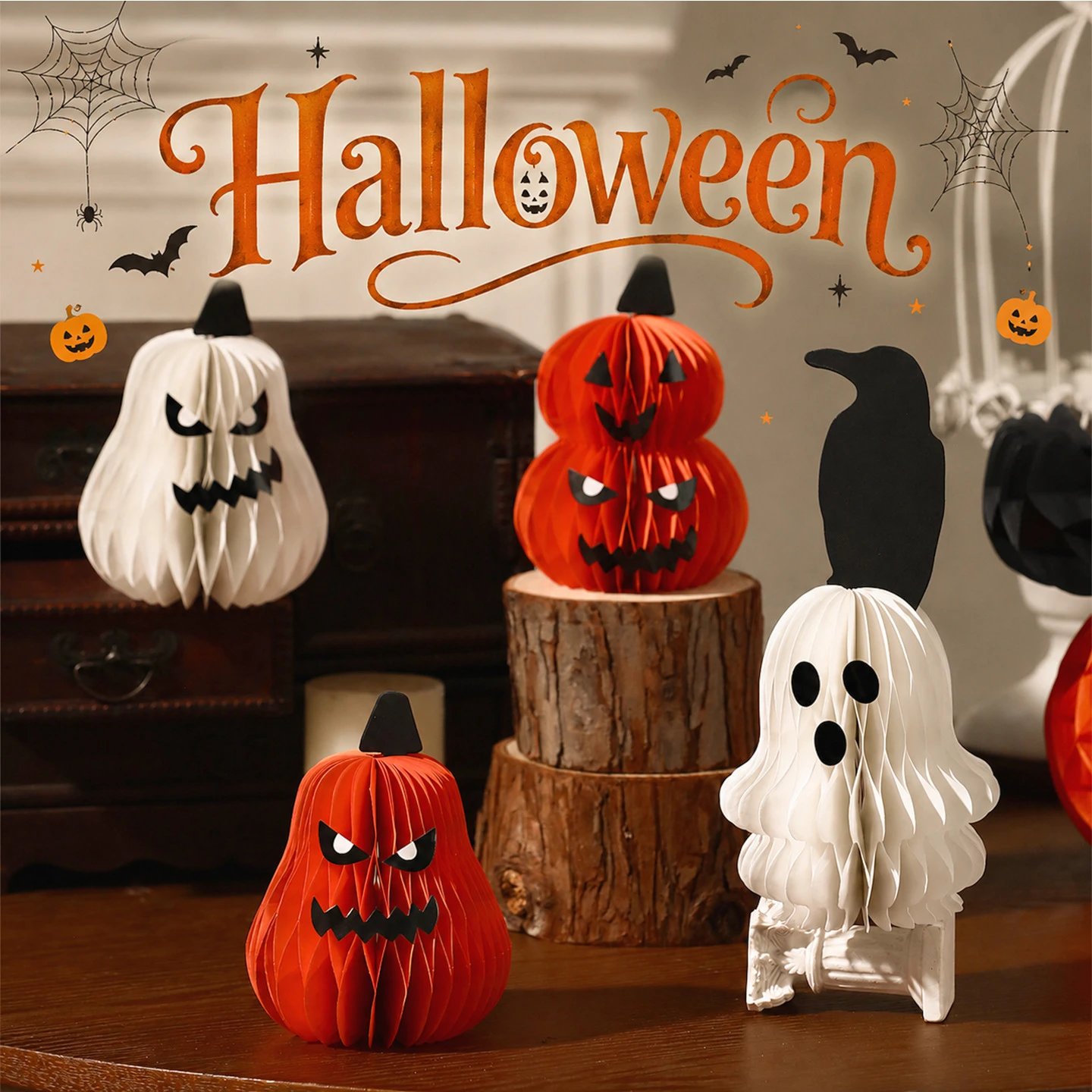Halloween Pumpkin Themed Decor Ghost Costumes Desktop Trinkets Shop Scene Layout Atmosphere Props | Halloween Decor
