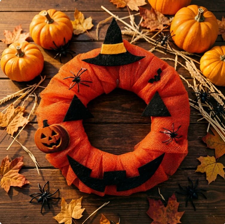 Halloween Wreath Pumpkin Head Holiday Decor Rose Flowers Home Door And Window Hanging Decor Garland Door | Halloween Decor