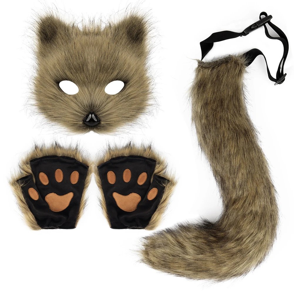 Halloween Suit Novelty Fox Mask Gloves Plush Fox Tail Handmade Animal Tail Cos Props Accessories | Halloween Decor